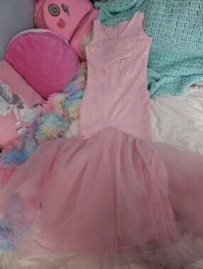 Chasing Fireflies  Pink Sparkle Tulle Mermaid Kids Costume Dress